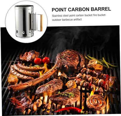 GANAZONO Quick Coal Starter Barrel BBQ Chimney Starter Grill Fire Starter with Heat Shield and Wooden Handle for Outdoor Barbecue Cooking