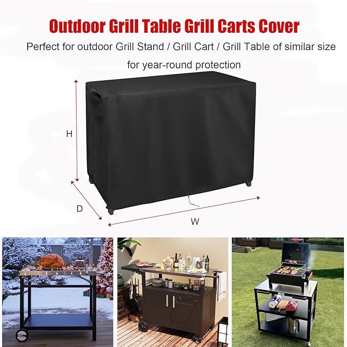 Grill Cart Cover, Outdoor Grill Stand Cover with UV Protection & Windproof Straps,Heavy Duty Covers for Most Standard Grill Carts/Pizza Oven Table -20" D x 50" W x 32.2" H