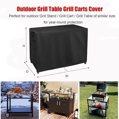 Grill Cart Cover, Outdoor Grill Stand Cover with UV Protection & Windproof Straps,Heavy Duty Covers for Most Standard Grill Carts/Pizza Oven Table -17" D x 43" W x 32" H
