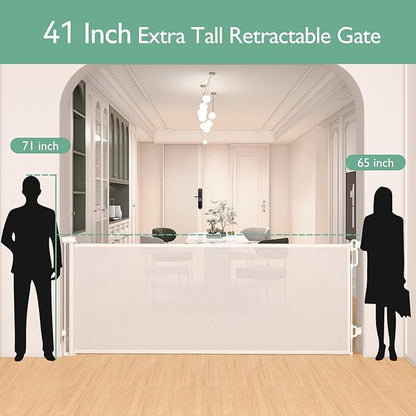 Momcozy Baby Gate 41'' Tall 118'' Wide 【 Extra Wide 】 for Large Opening Retractable Baby Gates for Child and Large Pets Safety Dog Gate for Stairs, Doorways, Hallways, Indoor, Outdoor
