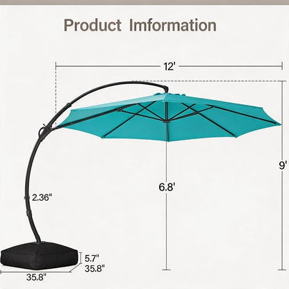 Outdoor Patio Umbrella with Base, 12 FT Deluxe Curvy Cantilever Umbrella Heavy - Image 3