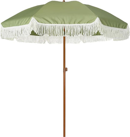AMMSUN 7ft Patio Umbrella with Fringe Outdoor Tassel Umbrella UPF50+ Premium by AMMSUN