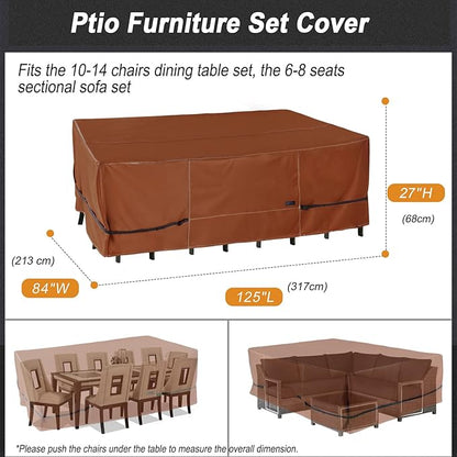 NettyPro Patio Table Cover Rectangle 125 x 84 Inches, 600D Heavy Duty Waterproof Outdoor Furniture Covers for Dining Table and Chair Rectangular, Brown
