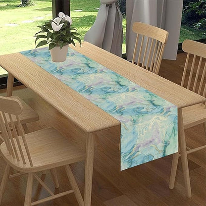 Summer Beach Table Runner, Blue Sea Coastal Nautical Marble Wave Ocean Table Runner Seasonal Holiday Home Kitchen Dining Table for Home Party Decor 13"x36"