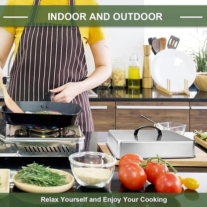 2pcs Rectangular Basting Cover, Stainless Steel Cheese Melting Dome Steaming Cover Lid, Commercial Grade Heavy Duty Griddle Grill Accessories for Flat Top Grill Cooking
