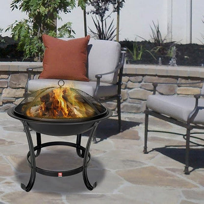 FireBeauty Fire Pit BBQ Grill Pit Bowl with Mesh Spark Screen Cover,Poker (Includes Tote Bag)