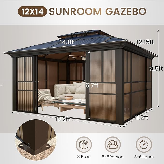 12x14 Sunroom Gazebo, Enclosed Outdoor Solarium - Image 2