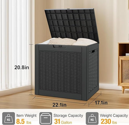 32 * 2 Gallon Outdoor storage deck Box Waterproof ，garden tool,backyard cushion,poolside storage,Small delivery boxes for outside,Two Boxes/set (Rattan Black