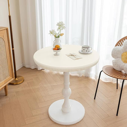 Round Fitted PU Tablecloth with High Elastic Edge 39 Inch Dia Waterproof Oil Proof Table Cloth Anti-Scald Stain-Resistant Wipeable Table Cover for Indoor Outdoor Picnic (Cream,39" Dia)