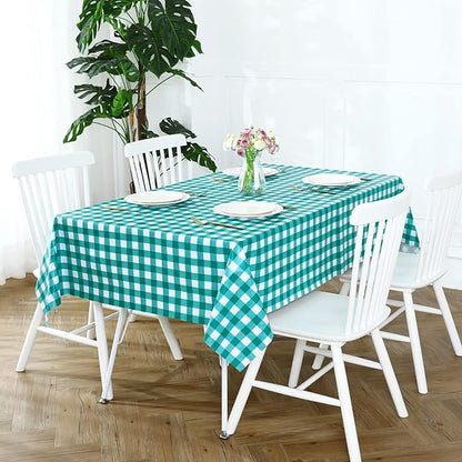 Romanstile Rectangle Vinyl Tablecloth, 100% Waterproof Buffalo Gingham Plastic Table Cloth, Heavy Duty Wipeable Checkered Table Covers for Outdoor, Camping, Picnic, Patio - 54 x 120, Teal Green