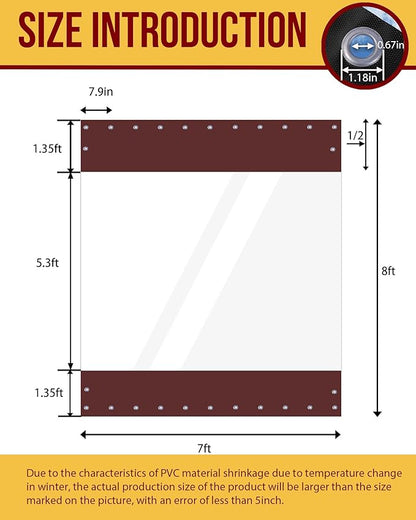 FoundGo 8'Hx7'W Vinyl Curtains for Patio,19oz Outdoor Clear Vinyl Patio Enclosure,Heavy Duty Clear Tarps Waterproof Vinyl Tarp with Grommets for Pergola, Porch,Gazebos,Balcony,-4℉ Cold Resistant