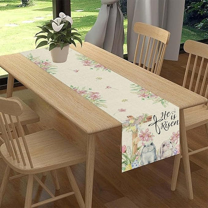 Easter Bunny Rabbits Table Runner,Boho Floral Cross Rabbits Easter Eggs Spring Table Center Decor for Family Kitchen and Living Room Outdoor Farmhouse Party Table Decorations, 13"x72"