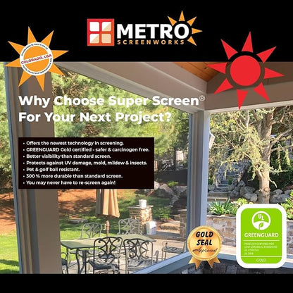 Super Screen 20/20 No-See-Um Screen - (108 in x 100 ft) - Weather & Pet Proof Screen - Porch & Patio Screen - Durable Screen Mesh Roll - Window Screen Replacement Bug Mesh - Dog & Cat Proof Screen