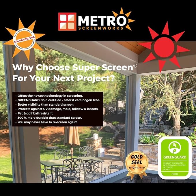Super Screen 20/20 No-See-Um Screen - (36 in x 25 ft) - Weather & Pet Proof Screen - Porch & Patio Screen - Durable Screen Mesh Roll - Window Screen Replacement Bug Mesh - Dog & Cat Proof Screen