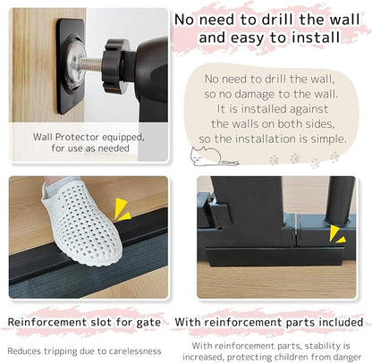 Lumizone Extra Tall Pet Gate 55.12" High Pressure Mounted 55.12"-59.24" Extra Wide (9 Sizes) 1.37" Gap for Cat Dog Stairs Doorway Hallway No Drilling Auto-Close (55.12"-59.24" W, Black)