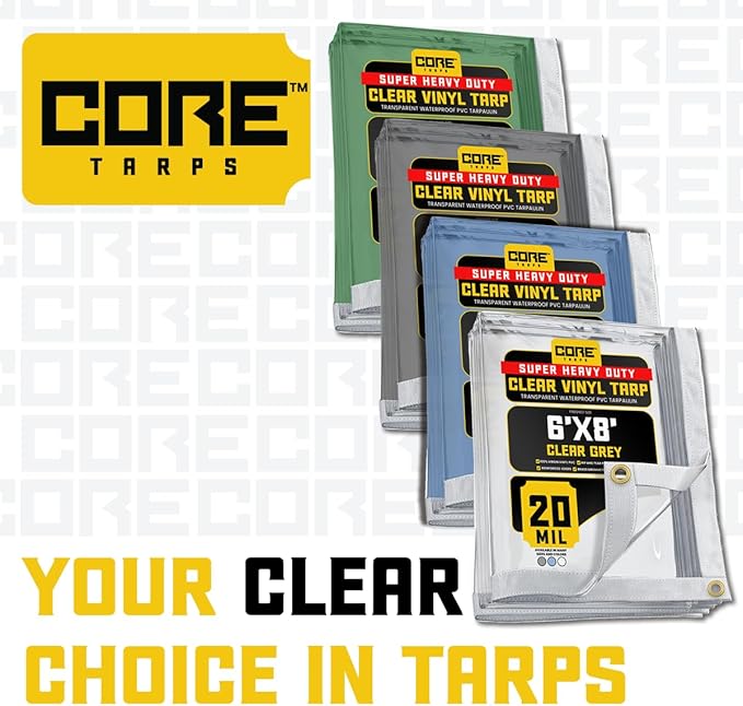 Core Tarps 30 Mil Extreme Heavy Duty Clear Tarp with Gromments - 20x24ft Super Clear Tarps Heavy Duty Waterproof Vinyl Tarpaulin, Transparent Tarp for Outdoor, Camping & Construction, Clear Blue