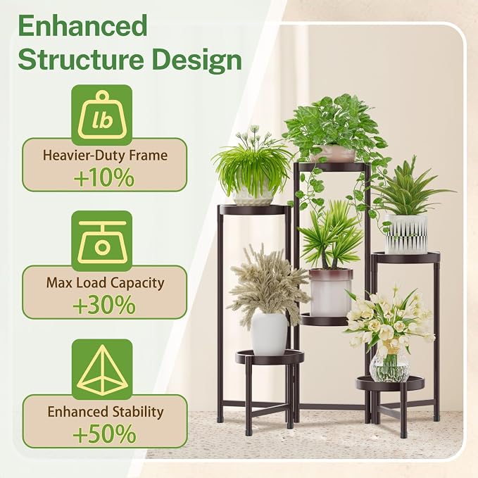 iDavosic.ly Plant Stand Indoor Outdoor, 6 Tier Metal Corner Shelf, Bronze | - Image 5