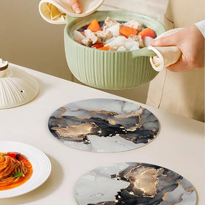 Round Placemats Set of 4,Grey-Gold Marble Ding Table Placemat Easy to Clean Heat-Resistant Waterproof Non-Slip Place Mats Kitchen Decor for Housewarming Gift,13inch