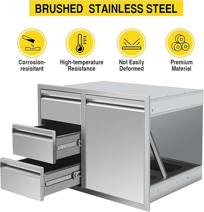 Outdoor Kitchen Drawer Combo, BBQ Access Door Drawers Combo With Stainless Steel, Perfect For BBQ Grill Station Outdoor Kitchen Storage Cabinet,G2