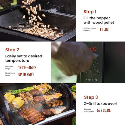 Z GRILLS Wood Pellet Grill Smoker with PID Controller, 8-in-1 Master Sear BBQ Grill, Auto Temperature Control, Huge Storage Cabinet Side Shelf with Tool Hooks, 572 sq in Cooking Area for Outdoor, 600D