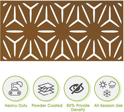 Metal Privacy Screen Outdoor 72" H×47" W,Freestanding Decorative Privacy Screen for Balcony Yard&Garden,Privacy Fence-Brown&Star