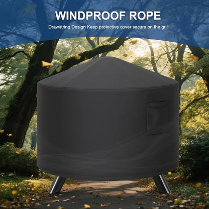 Fire Pit Cover Round, Heavy Duty Waterproof Patio Fire Bowl Cover, Outdoor Firepit Cover with Drawstring and Air Vents for Fire Pit 36-40 Inches