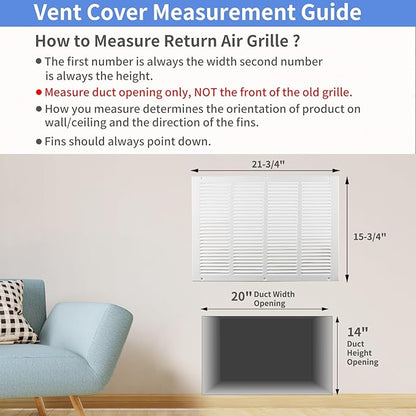 20"W x 14"H [Duct Opening Size] Steel Return Air Grille, Air Return Vent Cover for Ceiling and Sidewall - HVAC Air Vent Covers - [Outer Dimensions: 21.75"W x 15.75"H]