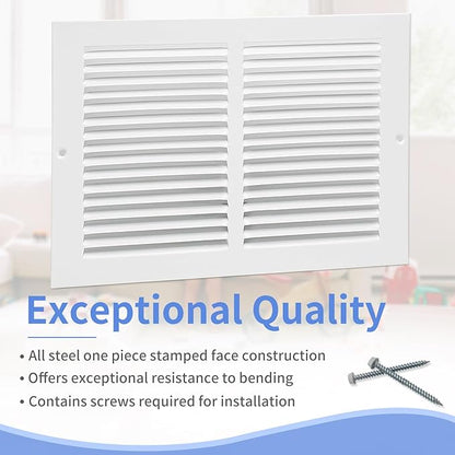 10"W x 8"H [Duct Opening Size] Steel Return Air Grille, Air Return Vent Cover for Ceiling and Sidewall - HVAC Air Vent Covers - [Outer Dimensions: 11.75"W x 9.75"H]