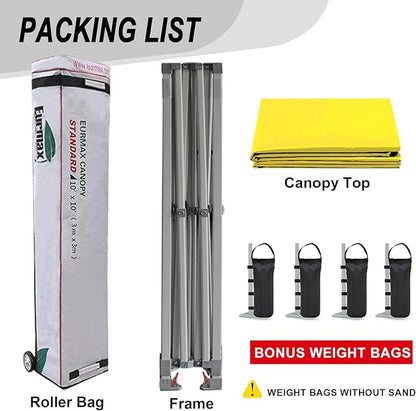 Eurmax USA Standard 10x10ft Patio Pop Up Canopy Tent for Outdoor Events Commercial Instant Canopies with Heavy Duty Roller Bag,Bonus 4 Canopy Sand Bags(Yellow)