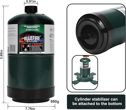 BLUEFIRE(2) 16.4 oz 1Lb Propane tank Replacement Fuel Camping Gas Cylinder Pack of 2 All Purpose Portable Canister mini Propane Gas Tank for Camping Stove Outdoor Backpack Burner Heater Cooking Torch