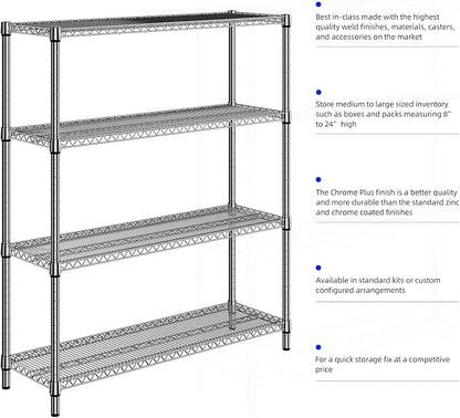 M MZG 2800 LBS 59" W 4 Tier Storage Shelves Rack Metal Wire Shelving Unit - Image 8