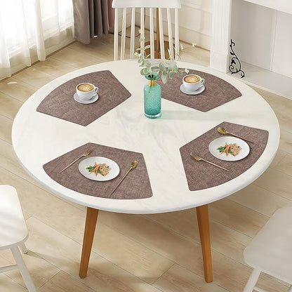 Round Table Placemats Set of 6, Faux Leather Wedge Shape Place Mats Heat Resistant Wipeable Washable Table Mats for Dining Outdoor Indoor, Brown