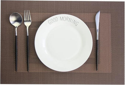 PIGCHCY Placemats Set of 6,Washable Woven Vinyl Kitchen Table Mats Non Slip Durable Placemats Heat Resistant Placemats for Dining Table(Coffee Brown)