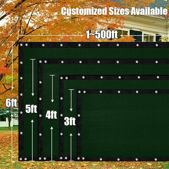LITA 4' x 87' Garden Privacy Fence Screen Cover (HDPE) UV Protection Weather-Resistant Heavy Duty Shade Cover for Deck, Patio, Backyard, Outdoor Pool, Porch, Railing, Dark Green, Customizable