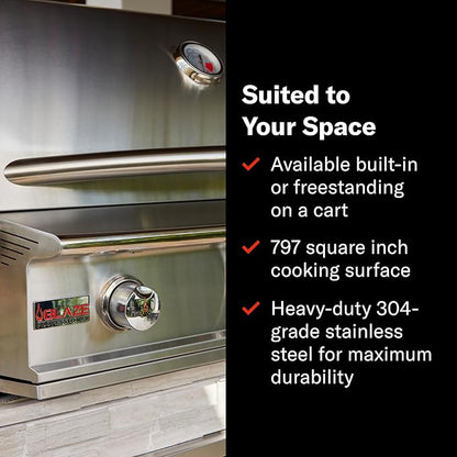 Blaze Outdoor Grill | 44-inch Stainless Steel Propane BBQ Grill | Built-in 4 Burner Barbecue | Professional Outdoor Grilling | Rear Infrared Burner & Grill Lights | BLZ-4PRO-LP