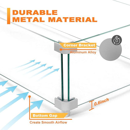 NUU GARDEN 27.6'' x 11.7'' x 6.5" Rectangular Fire Pit Wind Guard, Transparent Tempered Glass, Polished Aluminum Brackets, 3M Anti-Slip Pads, Fit for Best Choice 52-inch Fire Table WG01