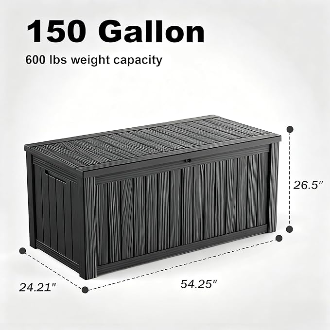 150 Gallon Waterproof Outdoor Storage Box, UV Resistant Resin Deck Box - Image 2