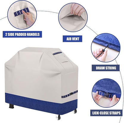 Grill Cover 600D Heavy Duty, Universal Fit Waterproof BBQ Grill Protector with Adjustable Straps, Weatherproof Outdoor Oven Cover for All Seasons