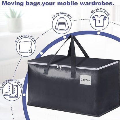 StorageRight Heavy Duty Moving Boxes-Moving Bags with Zipper, Reinforced Handles and Tag Pocket-Collapsible Moving Supplies-Totes for Storage Great for Moving, Storage and Travel 93L(Gray-8 Pack)