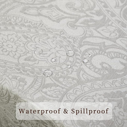 French Rectangle Tablecloth, Luxurious Retro Jacquard Waterproof Washable Table Cloth, Elegant Table Cover for Dining Party Wedding Baby Shower Kitchen (72''x54'', Milky White)