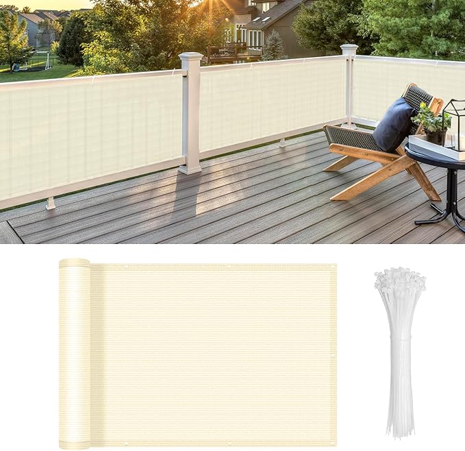 LOVE STORY Custom Size 3'x22' Butter Cream Balcony Privacy Screen,UV Block Privacy Fence Screen,90% Shield for Outdoor Pool Garden Apartment Railing