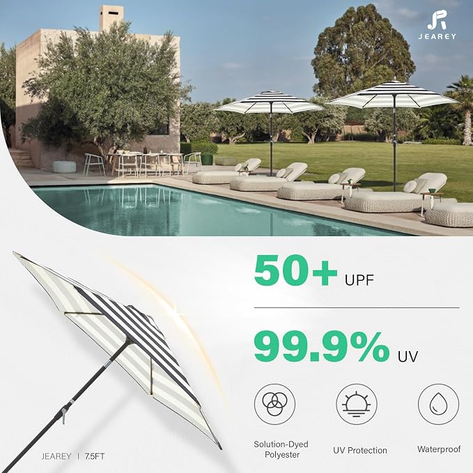 JEAREY 7.5 ft Outdoor Patio Umbrella, Table Umbrella, Tilt & Crank lift - Image 5