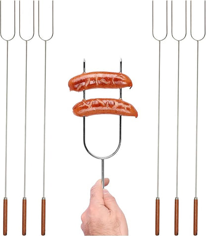 Coghlan's Camp Forks 6-Pack – 40" Solid Stainless Steel Marshmallow Sticks with Wooden Handles | Heavy-Duty Camping Essentials for Fire Pit Roasting, BBQ Grilling & Outdoor Cooking