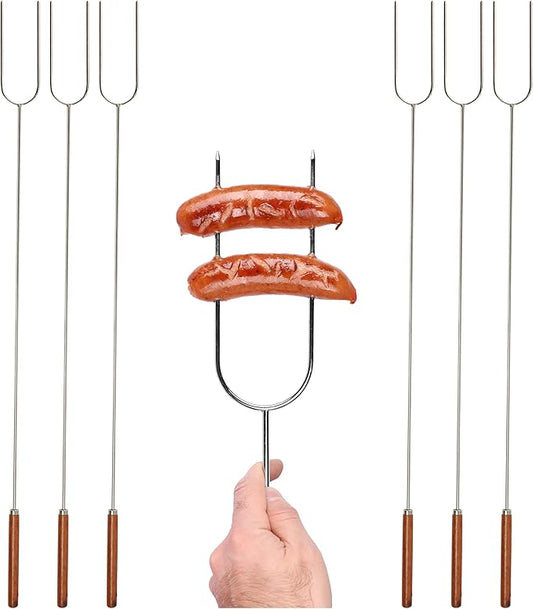Coghlan's Camp Forks 6-Pack – 40" Solid Stainless Steel Marshmallow Sticks with Wooden Handles | Heavy-Duty Camping Essentials for Fire Pit Roasting, BBQ Grilling & Outdoor Cooking