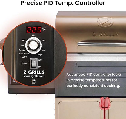 Z GRILLS Wood Pellet Grill Smoker with PID Controller, 8-in-1 Master Sear BBQ Grill, Auto Temperature Control, Huge Storage Cabinet Side Shelf with Tool Hooks, 572 sq in Cooking Area for Outdoor, 600D