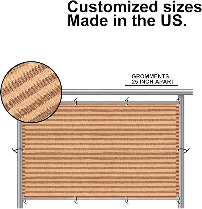 Eden's Decor Balcony Privacy Screen Brown/Khaki 4'x 35' Cover Mesh Windscreen Weather-Resistant UV Protection for Backyard Deck, Patio, Balcony, Pool, Porch, Fence, Railing, Gardening