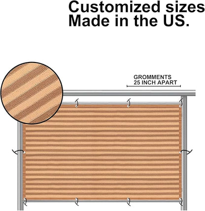 Eden's Decor Balcony Privacy Screen Brown/Khaki 2'6"x 48' Cover Mesh Windscreen Weather-Resistant UV Protection for Backyard Deck, Patio, Balcony, Pool, Porch, Fence, Railing, Gardening