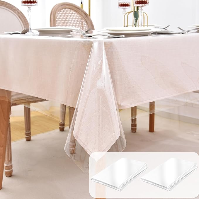 Nasitos 2 Pack Clear Plastic Table Cover Protector 54x108 Inch-Vinyl Table Cloth Rectangle 100% Waterproof Tablecloth Oil-Proof PVC Table Covers,Wipeable Tablecloth for Dining