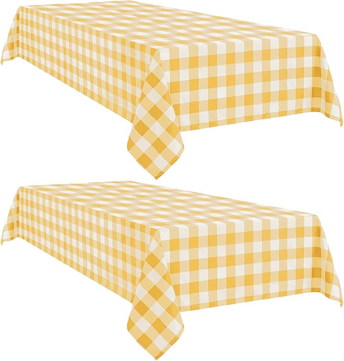 Softalker Gingham Checkered Tablecloth Rectangle - Outdoor Waterproof Buffalo Plaid Table Cloth, Stain Resistant Washable Table Cover for Picnic, Camping - Yellow and White, 2 Pack - 54 x 78 Inch