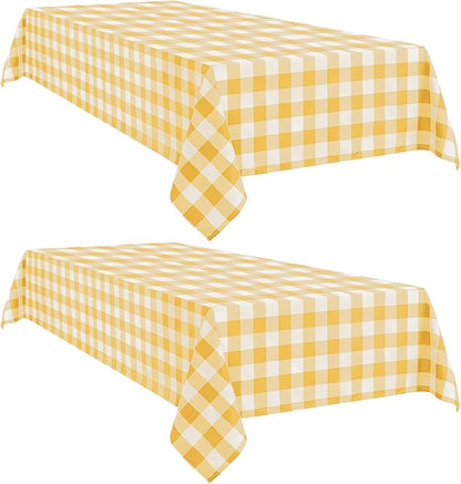 Softalker Gingham Checkered Tablecloth Rectangle - Outdoor Waterproof Buffalo Plaid Table Cloth, Stain Resistant Washable Table Cover for Picnic, Camping - Yellow and White, 2 Pack - 54 x 78 Inch
